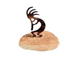 LaZart Kokopelli Flute Collector Series Sandstone Rock Mount Metal Art Figure 4"